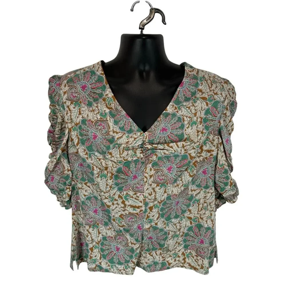 Veronica Beard Henrieta Floral Top Silk Stretch Sz 12 Half Sleeve V Neck Preppy - Picture 2 of 15
